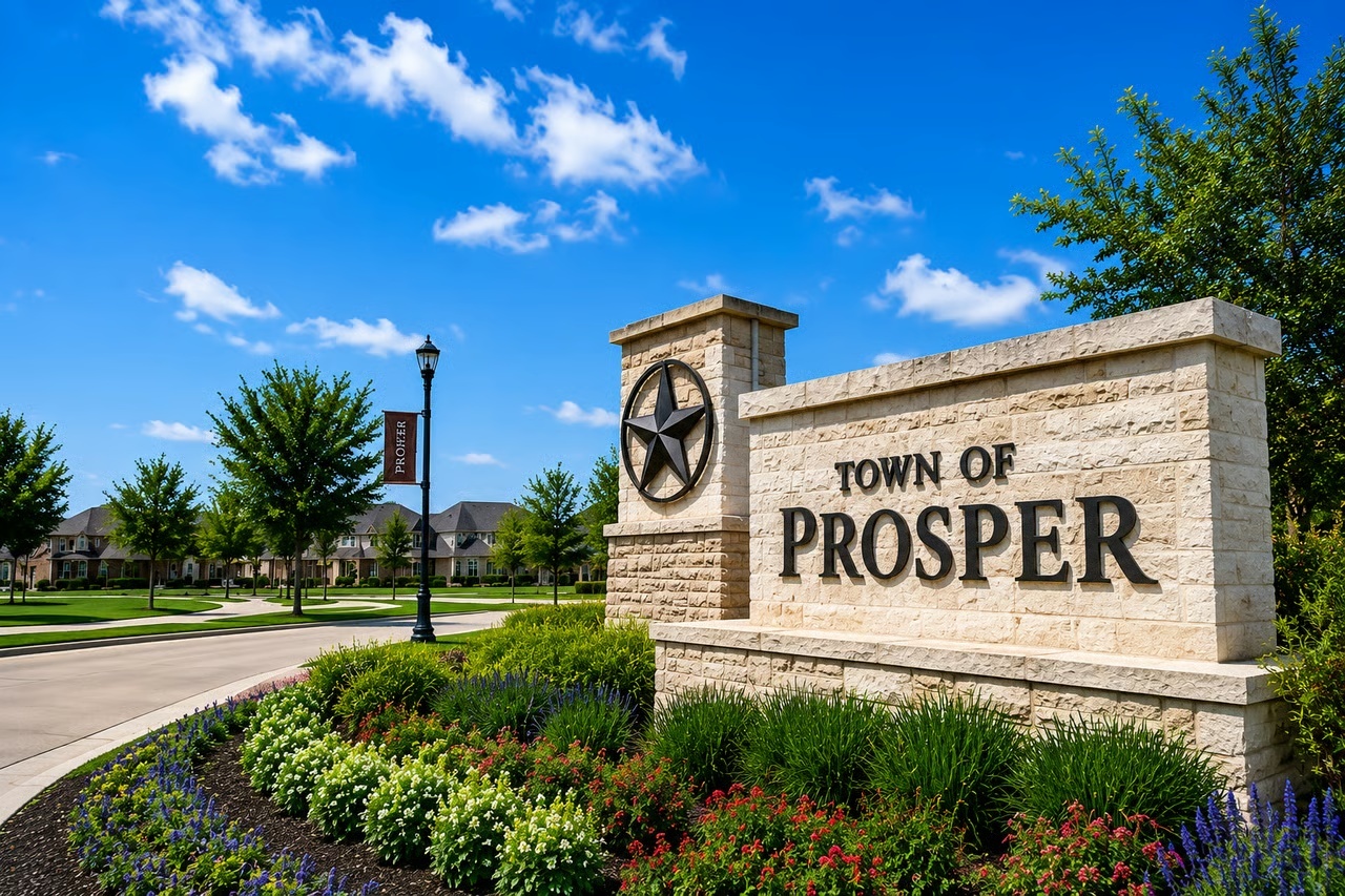 Town of Prosper entrance sign in Prosper, Texas